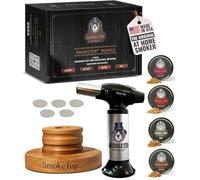 SmokeTop Kit fumoir à cocktail et torche avec copeaux de bois de cerise, d'hickory, d'érable et de chêne - Kit fumoir à cocktail et copeaux pour cocktails à l'ancienne, whisky et bourbon - Sans butane