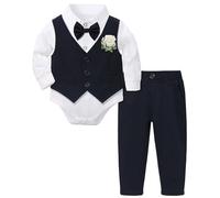 Smoking bébé garçon, Chemise, Gilet, Pantalon, Ensemble 3 pièces, Tenue Gentleman, de 0 à 2 Ans/A