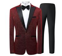 Smoking Homme Brillantes Veste Costume Paillette, Blazer Pantalon Et NœUd Papillon Coupe Droite Casual Manches Longues Revers Bouton Tenue De Loisirs Mode ÉLéGante Classique