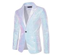 Smoking Stylé à Paillettes pour Hommes Blazer De Banquet à La Coupe CintréE Et Au Revers en Pointe Veste De Costume De Mariage Nightclub (Blanche,M)