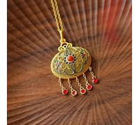 SMOKT Blanc Jade Frange Dames Collier Émail Porcelaine Tourmaline Rouge du Sud Rétro Classique Ethnique Pendentif 1 Pcs