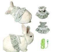 SMOLKITH Vêtements pour lapin, robe florale verte réglable avec laisse, vêtements pour petits animaux pour la promenade - Convient aux cochons d'Inde, chinchillas, suricates, chiens de prairie, rats