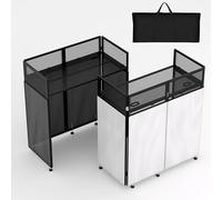SMONTER Cabine de DJ portable 104 cm L x 51 cm l Façade de DJ avec écran blanc et noir, Station de table DJ pliable avec pieds réglables pour fête, Cadre en métal noir