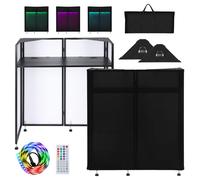 SMONTER Table DJ portable avec barre lumineuse et télécommande - Booth DJ avec passage de câbles, double coin supérieur, cadre en métal, scrims noirs et blancs, 5 pieds ajustables et sac de transport