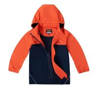 SMONTY Veste Imperméable pour Enfant Résistant au Vent Softshell à Capuche Veste Extérieure Respirante pour La Randonnée, Le Vélo et La Course à Pied(Orange gris, 7-8 ans)