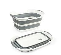 Smoochie Baignoire pliable multifonction pour animaux de compagnie avec trou de drainage pour bain/douche, panier à linge portable, baignoire pliable, organisateur de rangement, 27 L, gris