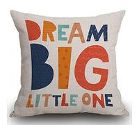 Smooffly Dream Big Little One Housse de coussin décorative carrée en lin double face pour maison, bureau, canapé, voiture, jardin 45 x 45 cm