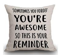 Smooffly Housse de coussin cadeau inspirant pour femme, « Sometimes You Forget You're Awesome So This Is Your Reminder », cadeau pour une meilleure amie, fille, maman, collègue, 45 x 45 cm