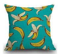 Smooffly Housse de coussin motif fruits avec banane, nature tropicale, été, couleur vive, douce, savoureuse, jaune, taie d'oreiller décorative pour salon, canapé, lit, 45 x 45 cm
