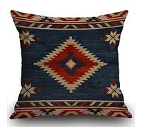 Smooffly Housse de coussin vintage sud-ouest américaine, taie d'oreiller en coton et lin, taie d'oreiller carrée standard décorative pour la maison, bleu, rouge, 45 x 45 cm