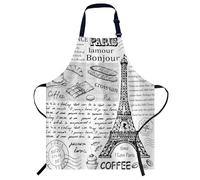 Smooffly Tablier rétro avec tour Eiffel à Paris - Col réglable - Pour homme et femme - Convient pour la cuisine, la serveuse, le chef