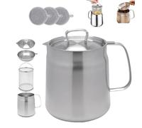 Smoohh 2-in-1 304 Stainless Steel Multifunctional Oil Strainer Pot, Large Capacity Versatile Oil Filter Vessel Tank, Oil Pot with Strainer, Frying Net Tank for Kitchen/Camping(68oz/2L)