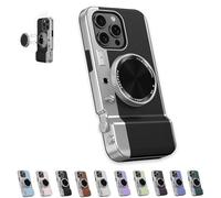 Smoohh Integrated Camera Phone Case, Integrated Mirror Magnetic Suction Camera Phone Case, Multifunctional Bluetooth Leather Phone Case(Black,12 Pro)