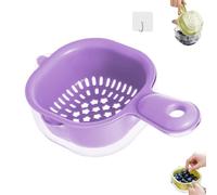 Kitchen Dual-Layer Draining Basket with Handle,Double Drain Plastic Fruit Washing Strainer Bowl, Portable Storage Fruit Washing Basin, Detachable Colander Draining Basket(B)