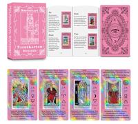 Smoostart Cartes de tarot allemandes roses avec significations, cartes de tarot avec guide pour débutants, mots-clés, élément, planète, zodiaque, chakra, oui ou non, hauteur musicale, numérologie,