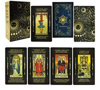 Smoostart Cartes de Tarot en PVC avec significations, Jeu de Cartes de Tarot en Feuille d'or de Luxe Anti-Rides en PVC imperméable avec Guide et boîte exquise pour débutants et Joueurs Noir