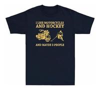 SMOOTH WILL Men's I Like Motorcycles and Hockey and Maybe 3 People Motorbike Lover T-Shirts Black L