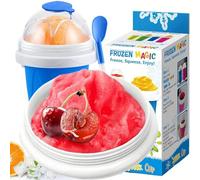 Smoothie Pinch Ice Cup,Slushy Maker Cup,Gobelet Slush Réutilisable,Tasse à Glace Réutilisable avec Paille 2 en 1 et Cuillère,pour Enfants et Familles pour Faire de Délicieux Smoothies,Bleu