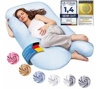 SMOOTHY Oreillers de Grossesse, oreillers latéraux, oreillers de positionnement, oreillers pour bébé et oreillers d'allaitement en Forme de U Housse 100% Coton (Classic XXL, 150 x 80 cm, Bleu Clair)