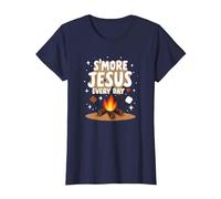 S'more Jésus Every Day - Inspiration chrétienne de feu de Camp T-Shirt, Femme, Bleu Marine, M