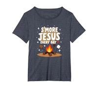 S'more Jésus Every Day - Inspiration chrétienne de feu de Camp T-Shirt, Femme Grandes Tailles, Bleu Chiné, 4X
