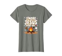 S'more Jésus Every Day - Inspiration chrétienne de feu de Camp T-Shirt, Femme, Vert Kaki chiné, XL