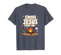 S'more Jésus Every Day - Inspiration chrétienne de feu de Camp T-Shirt, Homme, Bleu Chiné, XL