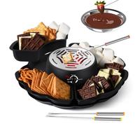 Smores électrique 2 en 1 et ensemble de fondue - 4 plateaux amovibles, 4 fourchettes à rôtir et 1 chauffage sans flamme à température contrôlée - Coffret cadeau - Idée cadeau pour un rendez-vous