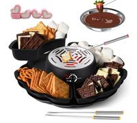 S'mores Maker & Chocolate Fondue Set, 2-in-1 Tabletop Indoor S'mores Kit avec Contrôle De Température Et 10 Accessoires, 280w Marcolow Electric
