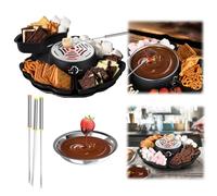 Smores Maker & Fondue 2 en 1 - Plat à rôtir d'intérieur avec température réglable, 4 plateaux amovibles, fourchettes à rôtir et bol chauffant - pour soirées cinéma Noir