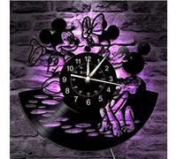 Smotly Horloge murale en vinyle, 30,5 cm Mickey Minnie créative, avec lumière d'ambiance nocturne à distance, une horloge murale cadeau pour les amateurs d'anime. (Couleur)