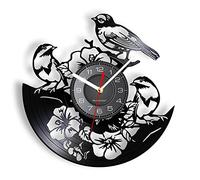 Smotly Horloge murale en vinyle, fleur et oiseau, veilleuse créative, horloge murale faite à la main, convient pour toute décoration murale cadeau (sans lumières), 325-0871