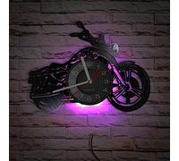 Smotly Horloge Murale en Vinyle, Forme de Moto, Noire avec Veilleuse LED, Décoratives pour Salon, Cadeau pour Maison (avec Lumières)