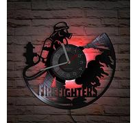 Smotly Horloge murale en vinyle, horloge murale sur le thème de l'extinction des pompiers avec fonction veilleuse LED, silencieuse pour décoration d'intérieur (Noir, 30 cm x 30 cm)