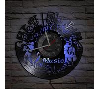 Smotly Horloge murale en vinyle, instrument de musique, horloge murale avec fonction veilleuse LED, horloge murale cadeau pour une belle décoration d'intérieur.