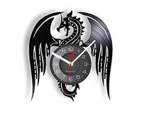 Smotly Horloge murale en vinyle, motif bête mythique volant dragon silencieux, est une horloge murale unique avec motif maison. (sans lumière)