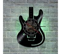 Smotly Horloge murale en vinyle, motif instrument de guitare avec fonction veilleuse LED, horloge murale cadeau pour les amateurs de musique.