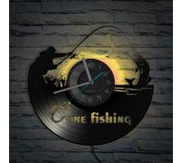 Smotly Horloge murale en vinyle, motif pêche en rivière silencieuse avec fonction veilleuse 7 couleurs, horloge murale cadeau pour les amateurs de pêche.