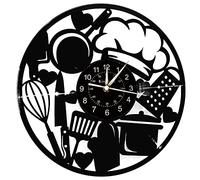 Smotly Horloge murale en vinyle, motif ustensiles de cuisine de chef, horloge murale cadeau pour les amateurs de nourriture.