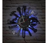 Smotly Horloge murale en vinyle, outil de sculpture de bois en forme de veilleuse à LED, horloge murale cadeau pour artisans.