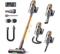 SMOTURE Aspirateur Balai sans Fil 600W/50KPa/65Min, Aspirateur sans Fil Puissant avec Tuyau Extensible 1m, Charge Murale, Mode Auto, Aspirateur Balai Écran LCD pour Poils d’Animaux/Sols/Tapis/Voiture