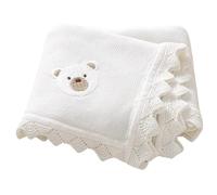 Smouddle Blanket 28x35in Coton doux en tricot bébé Swaddle Respiable Comfort Couverture d'ours mignon pour les garçons et les filles, Blanc