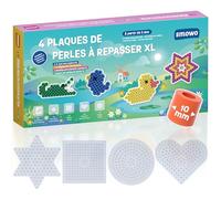 Smowo® Plaques de Perles à Repasser 10 mm - Lot de 4 à Emboîter Avec Modèles - Ronde, Étoile, Carré, Cœur - Pour Enfants Dès 3 Ans
