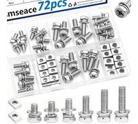 smseace Lot de 72 boulons et écrous de borne de batterie 6 tailles M5 x 10/12/14 et M6 x 16/18/20 mm en acier inoxydable 304 avec écrous carrés pour VTT, vélo, scooter, moto