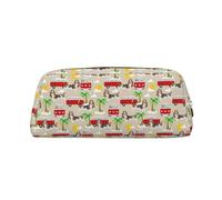 SMSJTMWHN Basset Hound Trousse à crayons en cuir avec motif bus d'été et palmiers - Spacieuse et élégante - Fermeture éclair