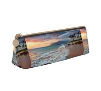 SMSJTMWHN Beach Maui Trousse à crayons triangulaire en cuir avec imprimé coucher de soleil hawaïen et nuages Pour bureau femme homme