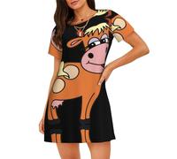 SMSJTMWHN Chemise de nuit à manches courtes pour femme - Imprimé vache mignon - Robe de nuit douce pour femme, noir, XX-Large