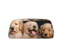 SMSJTMWHN Golden Retriever Trousse à crayons en cuir avec fermeture éclair Motif chiens et chiots
