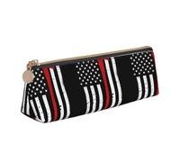 SMSJTMWHN Red Line Trousse à crayons triangulaire en cuir avec motif drapeau des États-Unis - Trousse à crayons - Trousse à cosmétiques - Organiseur de bureau pour femme et homme
