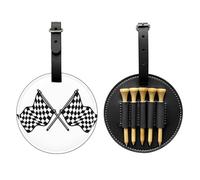 SMSJTMWHN Sac de rangement en cuir de luxe avec drapeau de course à carreaux et porte-balles. Rangez vos t-shirts, balles de golf, carte de score et crayon.